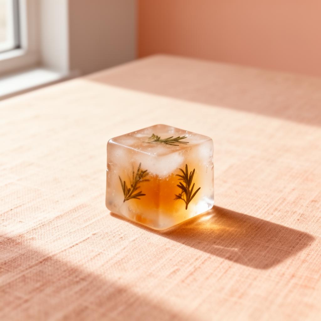 Freeze Tea cube op een cream linnen oppervlak